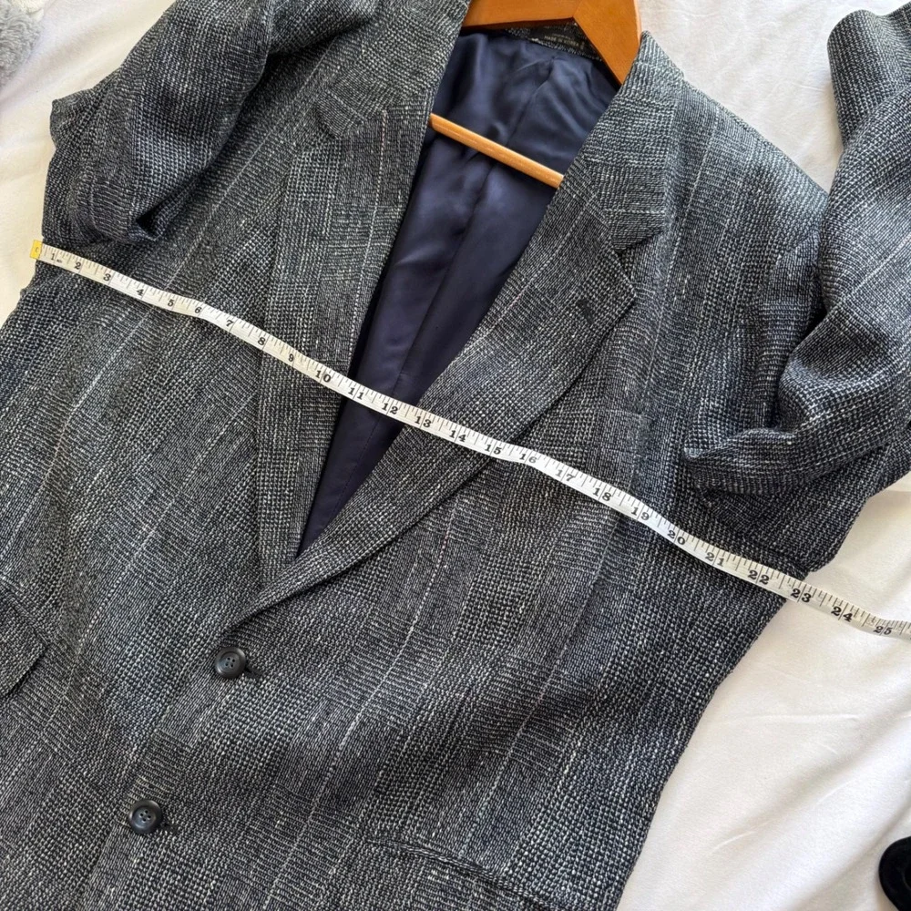 Stafford Executive Mens 100% Silk‎ Blazer Sport Coat Blue Grey Plaid 43R Texture